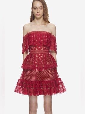 Self-Portrait
Off-the-shoulder guipure mini dress, size 0